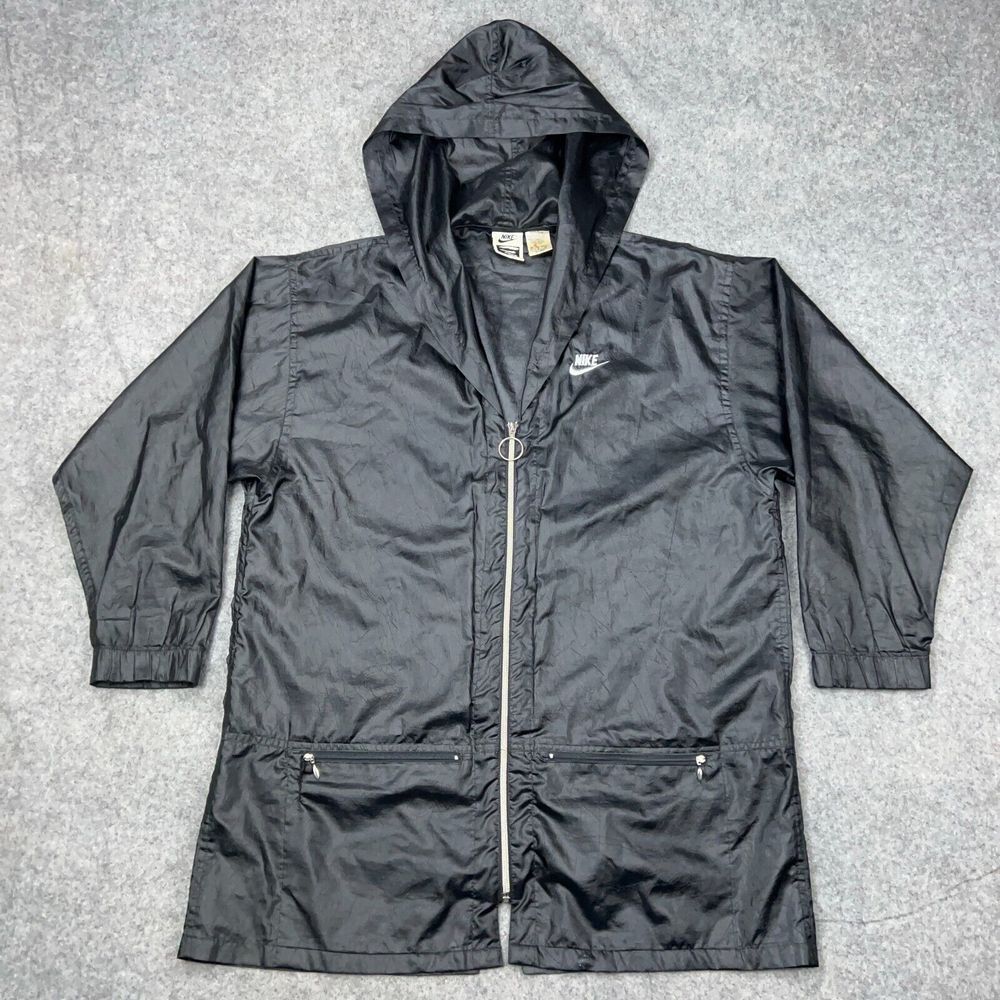 VTG Nike Elite Jacket Womens Medium Black Chore Hooded Windbreaker Running 80s - Picture 3 of 15